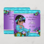 Invitation Fête de naissance de princesse bébé fille bleu sar (Devant / Derrière)