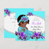 Invitation Fête de naissance de princesse bébé fille Bleu sar (Devant / Derrière)