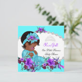 Invitation Fête de naissance de princesse bébé fille Bleu sar (Debout devant)