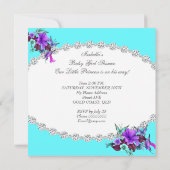 Invitation Fête de naissance de princesse bébé fille Bleu sar (Dos)
