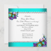 Invitation Fête de naissance de princesse bébé fille Bleu sar (Dos)