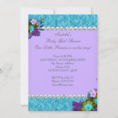 Invitation Fête de naissance de princesse bébé fille Bleu sar (Dos)