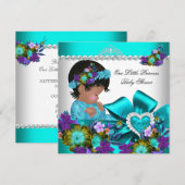 Invitation Fête de naissance de princesse bébé fille Bleu sar (Devant / Derrière)