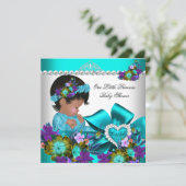 Invitation Fête de naissance de princesse bébé fille Bleu sar (Debout devant)