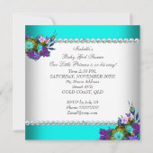 Invitation Fête de naissance de princesse bébé fille Bleu sar (Dos)