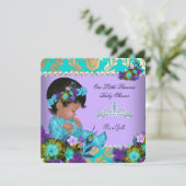 Invitation Fête de naissance de princesse bébé fille bleu sar (Debout devant)