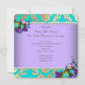 Invitation Fête de naissance de princesse bébé fille bleu sar (Dos)