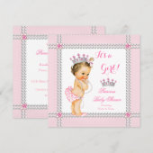 Invitation Fête de naissance de princesse Bébé Fille Perles r (Devant / Derrière)