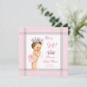 Invitation Fête de naissance de princesse Bébé Fille Perles r (Debout devant)