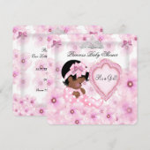 Invitation Fête de naissance de princesse bébé Fille Rose Flo (Devant / Derrière)