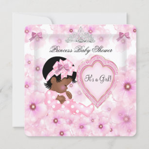 Invitation Fête de naissance de princesse bébé Fille Rose Flo