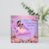 Invitation Fête de naissance de princesse bébé fille Roses ro (Debout devant)