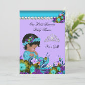 Invitation Fête de naissance de princesse bébé fille sarcelle (Debout devant)