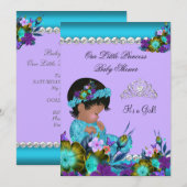 Invitation Fête de naissance de princesse bébé fille sarcelle (Devant / Derrière)