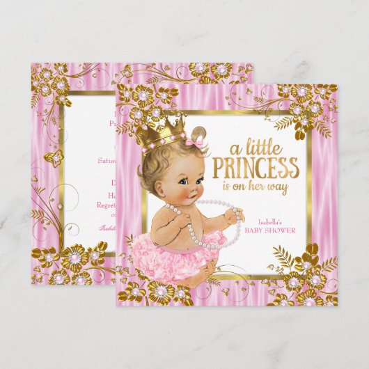 Invitation Fête de naissance de princesse Bébé Fleurs de soie (Devant / Derrière)