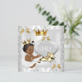 Invitation Fête de naissance de princesse bébé Or Argent Dama (Debout devant)