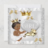 Invitation Fête de naissance de princesse bébé Or Argent Dama (Devant)