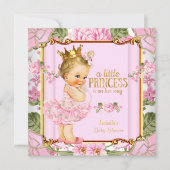 Invitation Fête de naissance de princesse bébé Rose rose blon (Devant)