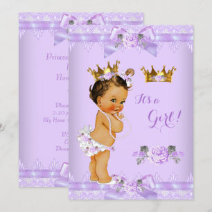 Invitation Fête de naissance de princesse bébé Rose violette