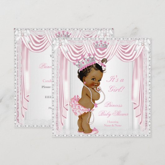 Invitation Fête de naissance de princesse bébé Satin de soie  (Devant / Derrière)