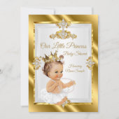 Invitation Fête de naissance de princesse Blanc Or Bébé Fille (Devant)