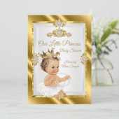 Invitation Fête de naissance de princesse Blanc Or Bébé Fille (Debout devant)