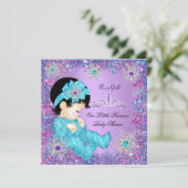 Invitation Fête de naissance de princesse Bleu sarcelle Viole (Debout devant)