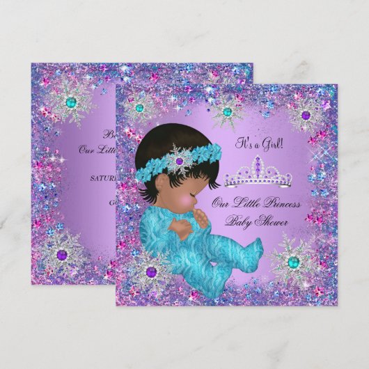 Invitation Fête de naissance de princesse Bleu sarcelle Viole (Devant / Derrière)