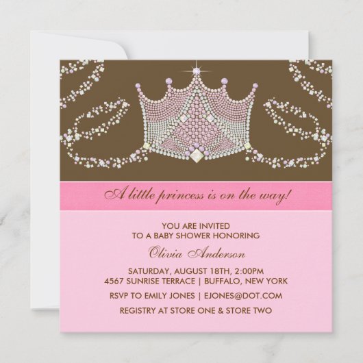 Invitation Fête de naissance de princesse élégante rose marro (Devant)