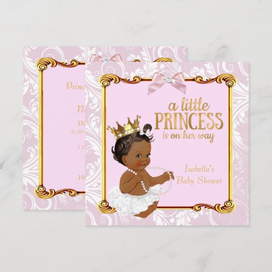 Invitation Fête de naissance de princesse ethnique Blanc Rose (Devant / Derrière)