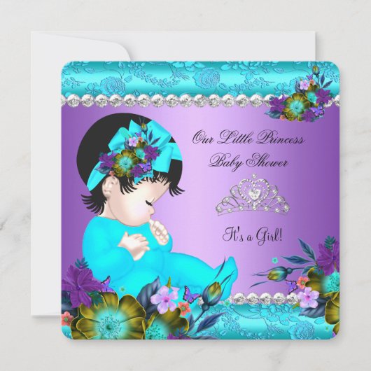 Invitation Fête de naissance de princesse fille bleu sarcelle (Devant)