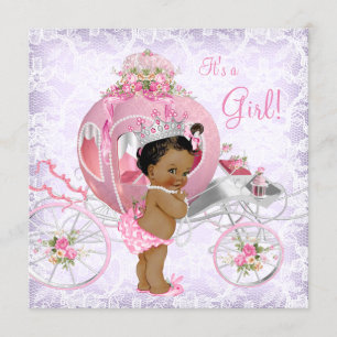 Invitation Fête de naissance de princesse rose et violet ethn