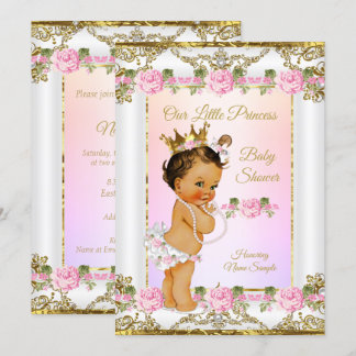 Invitation Fête de naissance de princesse Rose rose or blanc