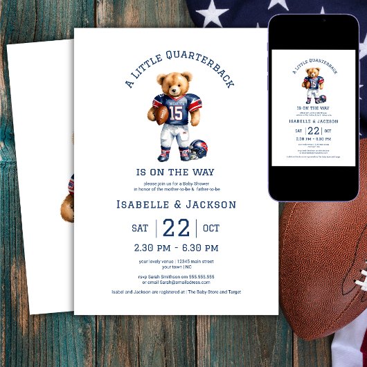 Invitation Fête de naissance de Teddy, Quarterback de footbal