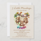 Invitation Fête de naissance de triplés 3 Petits Singes (Devant)