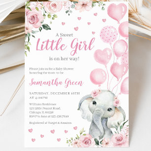 Invitation Fête de Naissance d'Éléphant Fille Rose