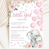Invitation Fête de Naissance d'Éléphant Fille Rose