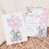 Invitation Fête de Naissance d'Éléphant Fille Rose