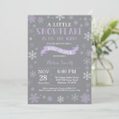 Invitation Fête de naissance d'hiver Bébé Fille Flocon de nei (Debout devant)
