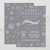 Invitation Fête de naissance d'hiver Bébé Fille Flocon de nei (Devant / Derrière)