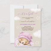 Invitation Fête de naissance d'hiver ours bébé fille (Devant)