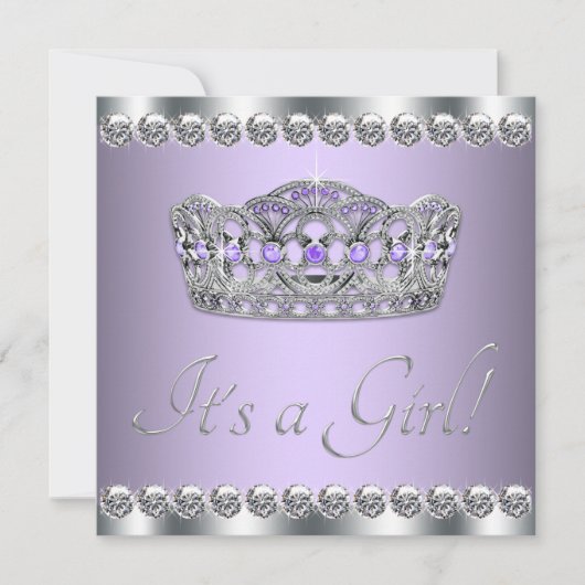 Invitation Fête de naissance Diamonds Silver Lavender Violet (Devant)