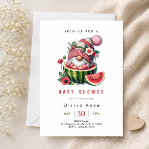 Invitation Fête de naissance du gnome de pastèque mignon