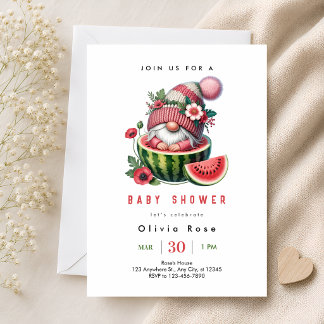 Invitation Fête de naissance du gnome de pastèque mignon