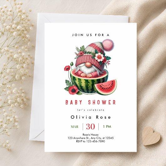 Invitation Fête de naissance du gnome de pastèque mignon