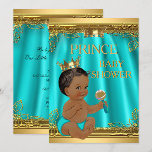 Invitation Fête de naissance d'un prince garçon ethnique Aqua