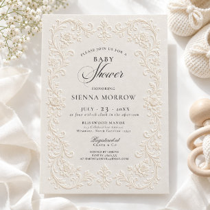 Invitation Fête de naissance élégante avec motif floral embos