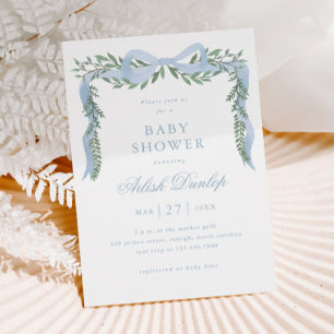 Invitation Fête de naissance élégante avec ruban bleu et verd