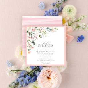 Invitation Fête de Naissance Élégante Bébé Fille Rose en Fleu