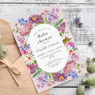 Invitation Fête de naissance élégante fille aquarelle fleur s